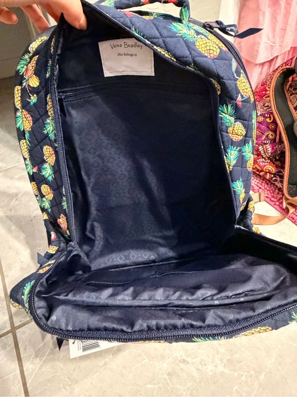 Vera Bradley Navy Quilted Pineapple Print Backpack